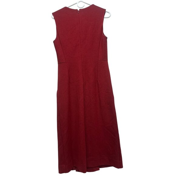Cos Sheath Midi Long Dress Womens Size 6 Red Pleated Office Minimalist Pockets - Picture 2 of 13